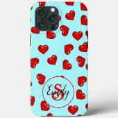 lovers赤いハートパターンonブルーカスタムモノグラム Case-Mate iPhoneケース (裏面)