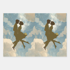Lovers Couple in the Blue Sky Collage ラッピングペーパーシート
