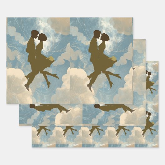 Lovers Couple in the Blue Sky Collage ラッピングペーパーシート (セット)