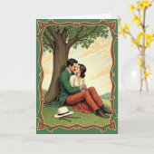 Lovers Kiss Under Tree Scene Card カード (黄色い花)