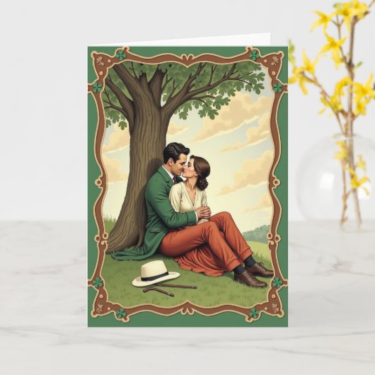 Lovers Kiss Under Tree Scene Card カード (黄色い花)