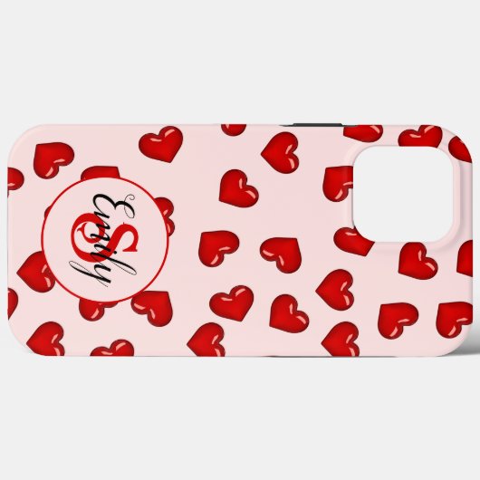 lovers Red heart on Soft pink monogrammed name Case-Mate iPhoneケース (裏面 (横))