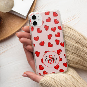 lovers Red heart on Soft pink monogrammed name iPhone 13 Pro Maxケース