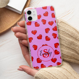 lovers Red heart on stylish purple monogrammed iPhone 13 Pro Maxケース