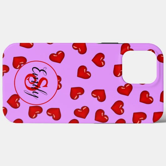 lovers Red heart on stylish purple monogrammed Case-Mate iPhoneケース (裏面 (横))