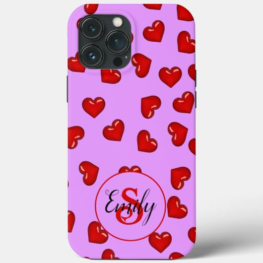 lovers Red heart on stylish purple monogrammed Case-Mate iPhoneケース (裏面)