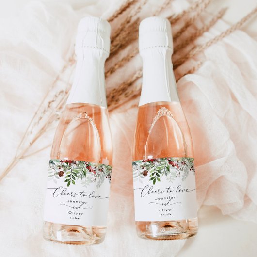 Love'sエレガントへの常緑の冬の結婚応援 スパークリングワインラベル