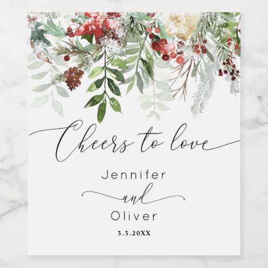 Love'sエレガントへの常緑の冬の結婚応援 ワインラベル (シングルラベル)