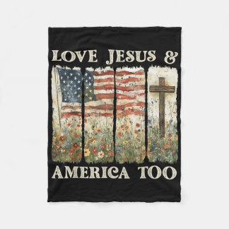Loves And Jesus America Too 4 Of July Wildflower フリースブランケット