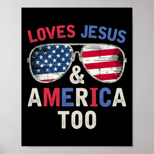 Loves Jesus And America TooレトロGod Christian 4t ポスター (正面)