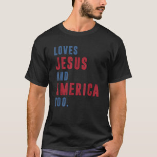 Loves Jesus and America TooレトロGod Christian 4t Tシャツ