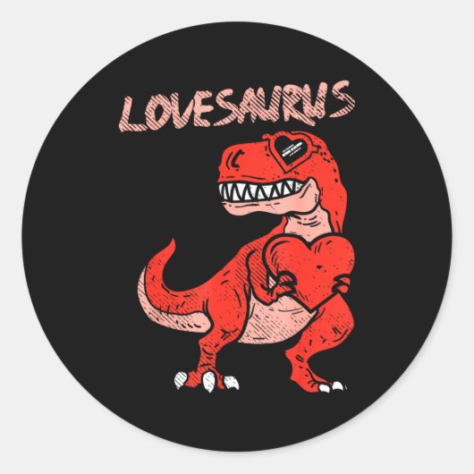 Lovesaurus Trex Dinosaur Heart Cute Valentines Day ラウンドシール (正面)