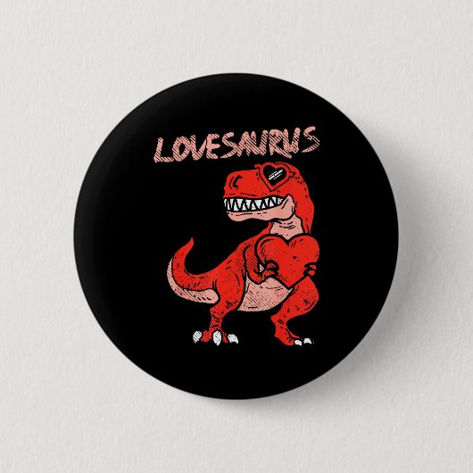 Lovesaurus Trex Dinosaur Heart Cute Valentines Day 缶バッジ (正面)