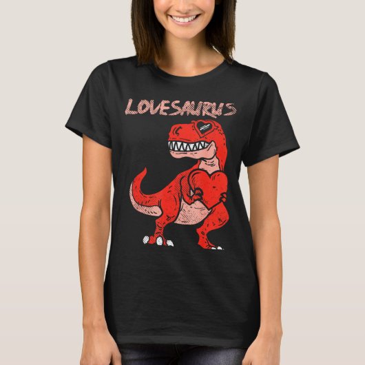 Lovesaurus Trex Dinosaur Heart Cute Valentines Day Tシャツ (正面)
