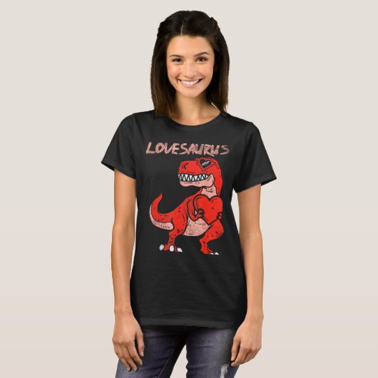 Lovesaurus Trex Dinosaur Heart Cute Valentines Day Tシャツ (正面フル)
