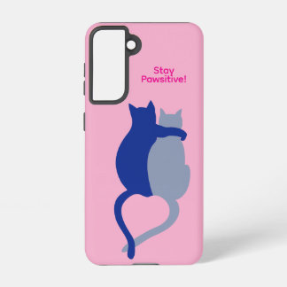 Loving Cats Galaxy Case – Pink, Stay Pawsitive Samsung Galaxy S21ケース