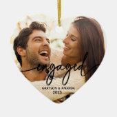 Loving Couple Photo Heart Engagement Ornament セラミックオーナメント (正面)