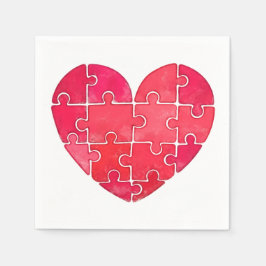 Loving details: red puzzle heart in watercolor スタンダードカクテルナプキン