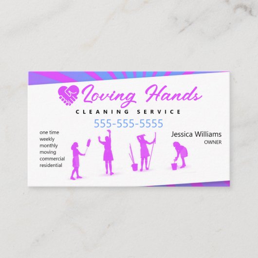 Loving Hands Pink and Blue Cleaning Service 名刺 (正面)