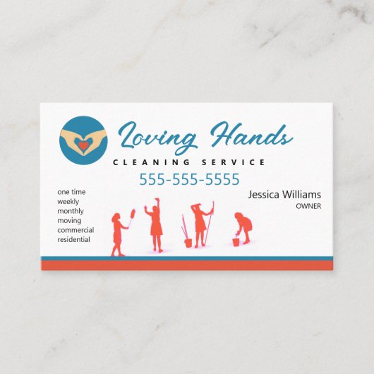 Loving Hands Red and Blue Cleaning Service 名刺 (正面)