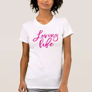 LOVING LIFEスクリプトミニマルトレンディー作業引用文ピンク Tシャツ