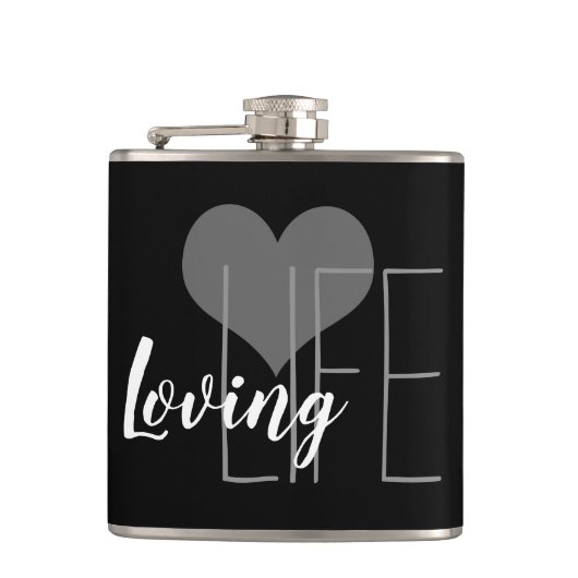 LOVING LIFEレタリングとハート | フラスク (正面)