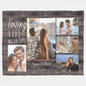 Loving Life with You 5 Photo Collage 素朴 Wood フリースブランケット (正面(横))