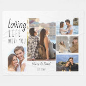 Loving Life with You 5 Photo Collage White フリースブランケット (正面(横))