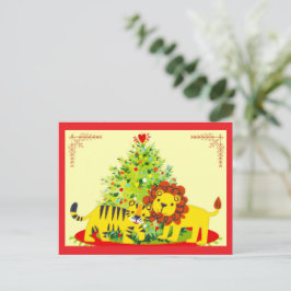 Loving Lion & Tiger Happy Holiday Postcard シーズンポストカード