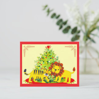 Loving Lion & Tiger Happy Holiday Postcard シーズンポストカード