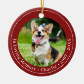 Loving Memoryのハート上の赤い足跡Pet写真 セラミックオーナメント (正面)