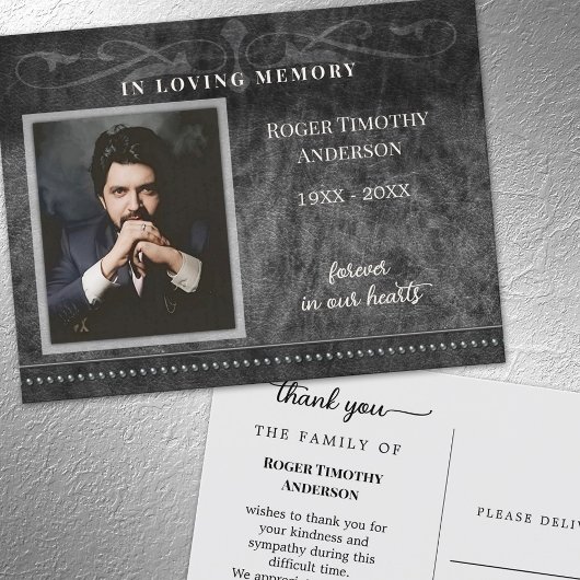 Loving Memoryのブラックグレー写真ありがとう ポストカード