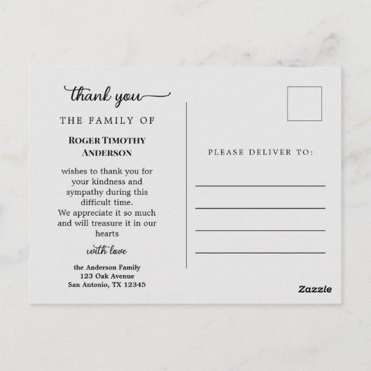 Loving Memoryのブラックグレー写真ありがとう ポストカード (裏面)