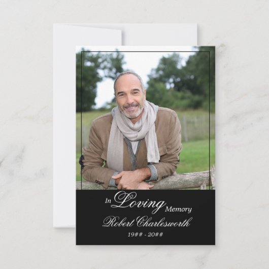 Loving Memoryの白黒スクリプト葬儀の写真 サンキューカード (正面)