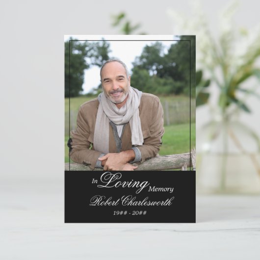 Loving Memoryの白黒スクリプト葬儀の写真 サンキューカード (スタンド正面)