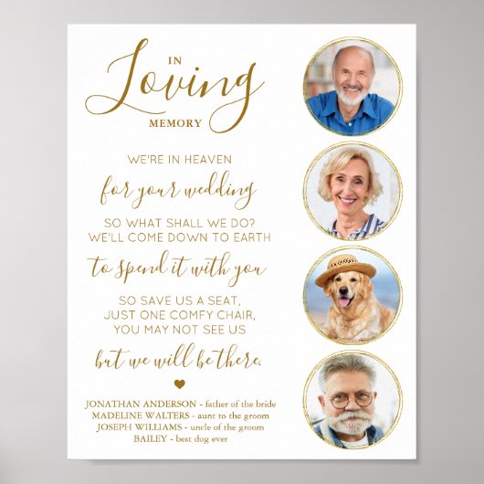 Loving Memoryエレガント金ゴールド写真結婚の記念碑 ポスター (正面)