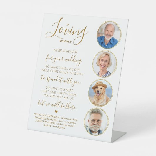 Loving Memoryエレガント金ゴールド写真結婚の記念碑 台座サイン (正面)