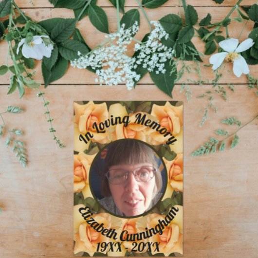 Loving Memoryオレンジ色のバラ縁ど写真詩 招待状