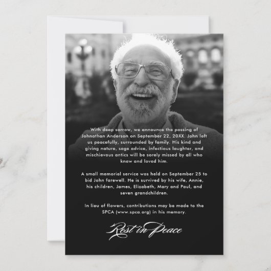 Loving Memoryスクリプエレガントトで2-Photo死亡 案内状 (裏面)