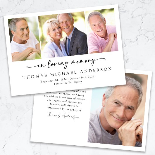 Loving Memoryスクリプトフォト葬儀悔やみや弔慰 サンキューカード