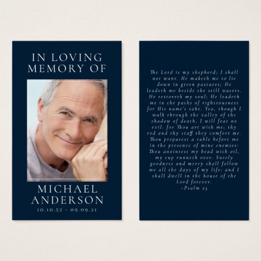 Loving Memoryネイビーブルー記念祈りの言葉カード (正面&裏面)