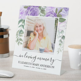 Loving Memoryパープルフローラ葬儀の写真 台座サイン