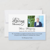 Loving Memoryフォトスクリプエレガントトブルー葬儀 サンキューカード (正面)