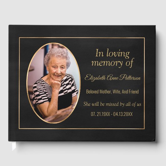 Loving Memoryブラックエレガント金ゴールド写真記念 ゲストブック (正面)