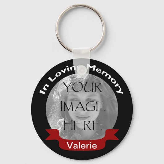 Loving Memoryブラックレッドの写真パーソナライズされた キーホルダー (正面)