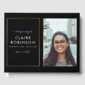 Loving Memoryブラック&金ゴールドフォトスクリプト葬儀 ゲストブック (正面)