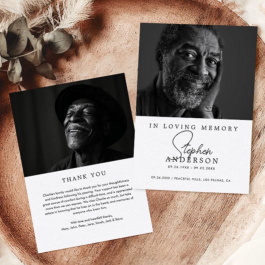 Loving Memoryミニマモダンリスト2写真の葬儀 サンキューカード