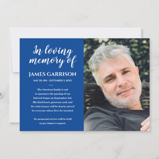 Loving Memory写真のお知らせ(青) 招待状 (正面)