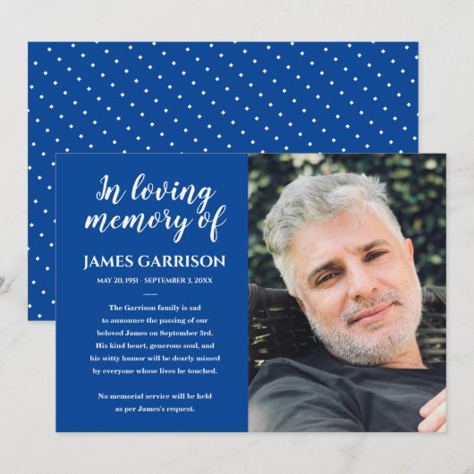 Loving Memory写真のお知らせ（青） 招待状 (正面/裏面)