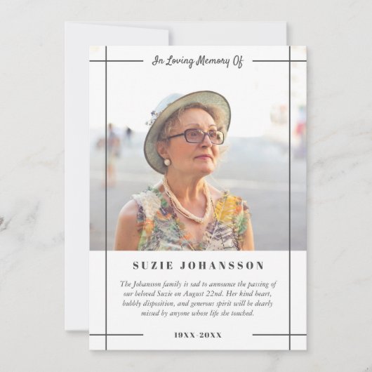 Loving Memory写真の発表の灰色の線 招待状 (正面)